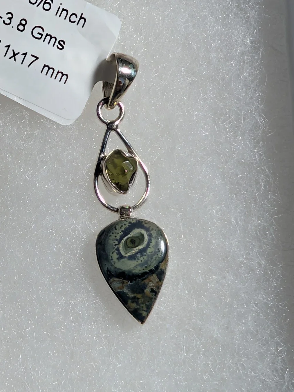 Star Galaxy Jasper And Rough Peridot Pendant, 925 Sterling Silver